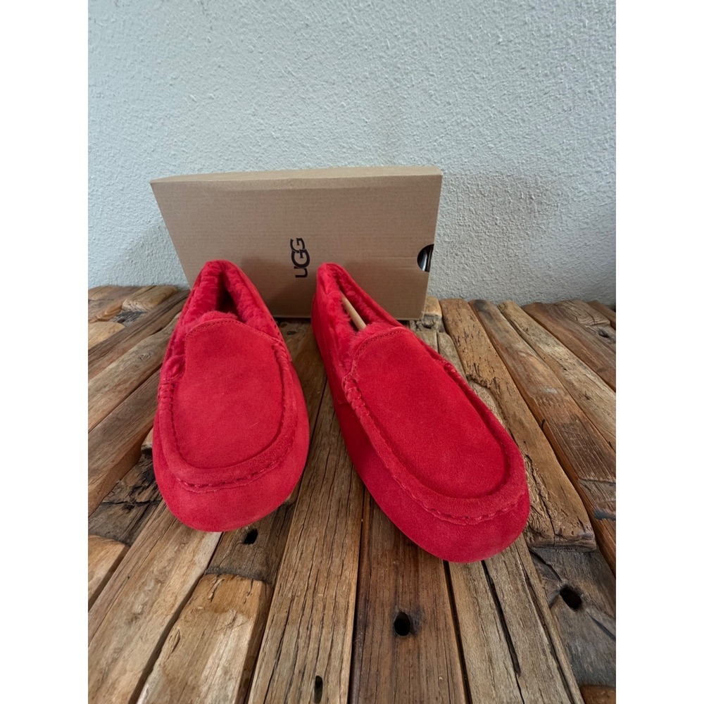 UGG Ansley Slipper Size 10 Red Suede Wool Lined Moccasin 1106878
